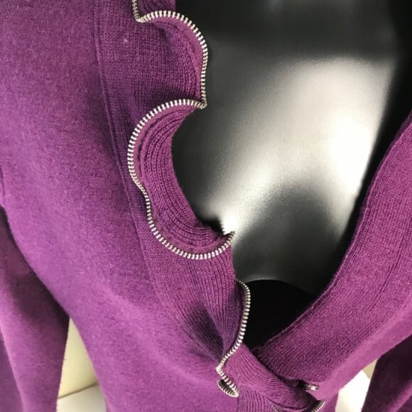 Colour Works Zip Ruffle Wool Sweater Jacket Cardigan Zipper Snap Frill Soft Top - Picture 3 of 11